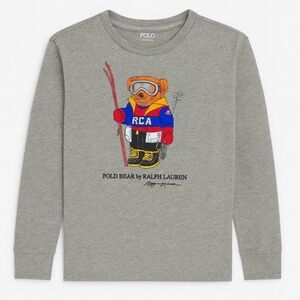 Polo Ralph Lauren Boys XL (18–20) Skiing Polo Bear Long Sleeve Tee Gray NWOT New